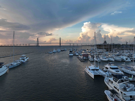 Charleston Harbor marina at dusk during the 2026 Carolina Billfish Classic