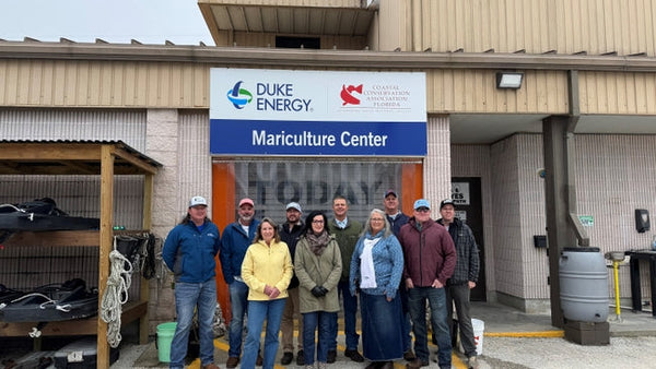 Crystal River Mariculture Center entrance sign — Duke Energy Florida hatchery operated with CCA Florida; 5.3 million fish and crustaceans released to date