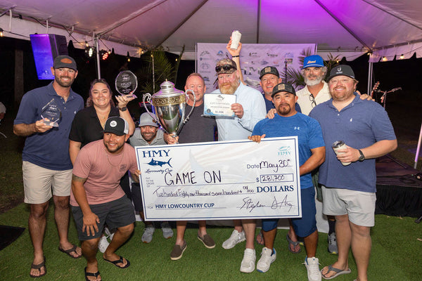 The Game On team holds the $281,700 ceremonial check after winning the 2026 HMY Lowcountry Cup on May 30. Photo: The Buckskin Billfish / SC Governor's Cup Billfishing Series.