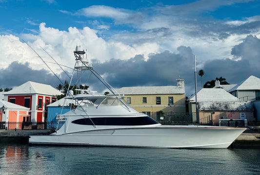 The Pescador, an 80-foot Bayliss out of St. John, USVI, docked at the 2026 Montauk Canyon Challenge