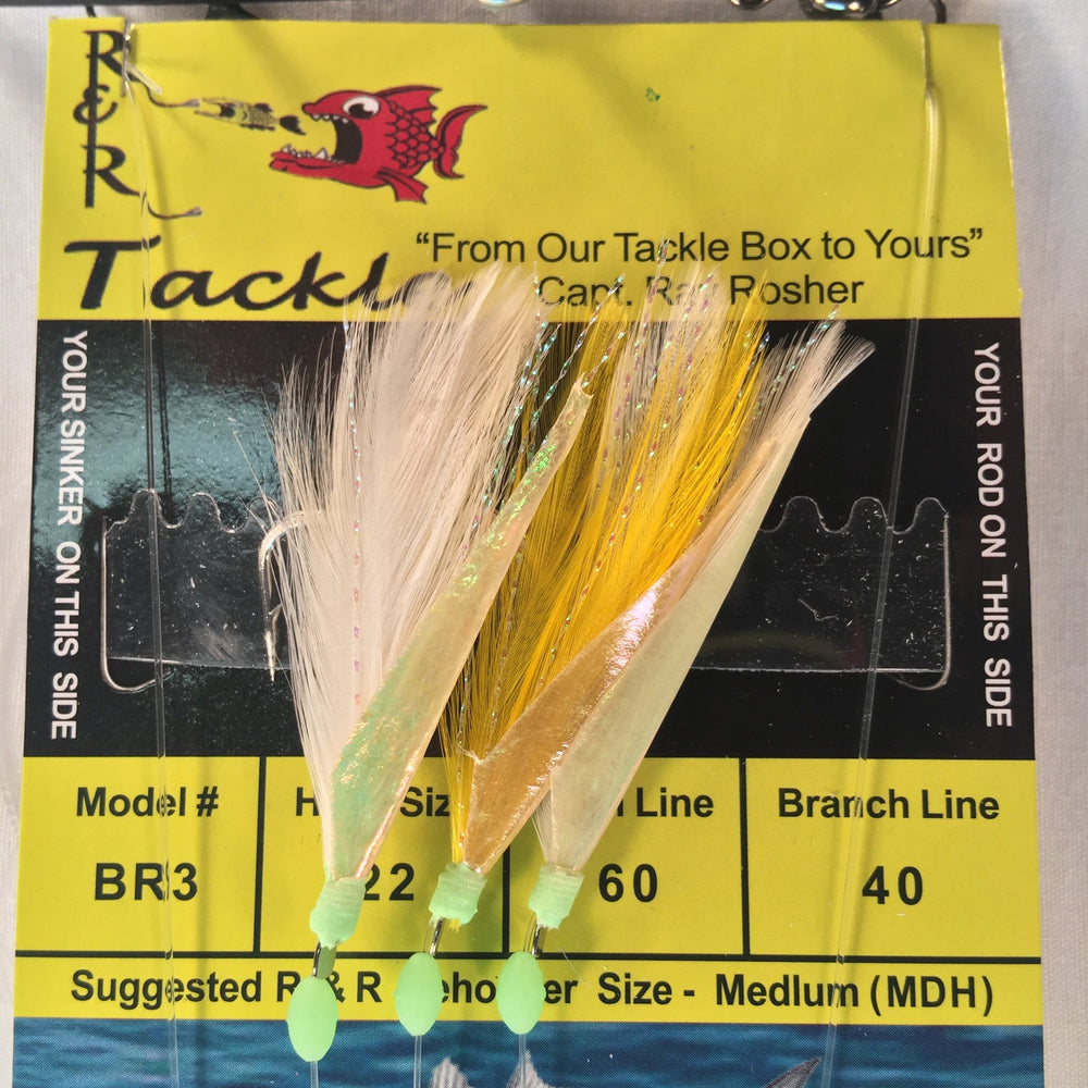 R&R BR3 Bait Rig Size 22 Hooks with White Feather & Fish Skin